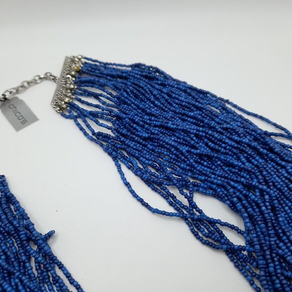 Chico's Blue Seed Bead Multistrand Necklace, 30", New With Tags, Silver Tone - Picture 6 of 15